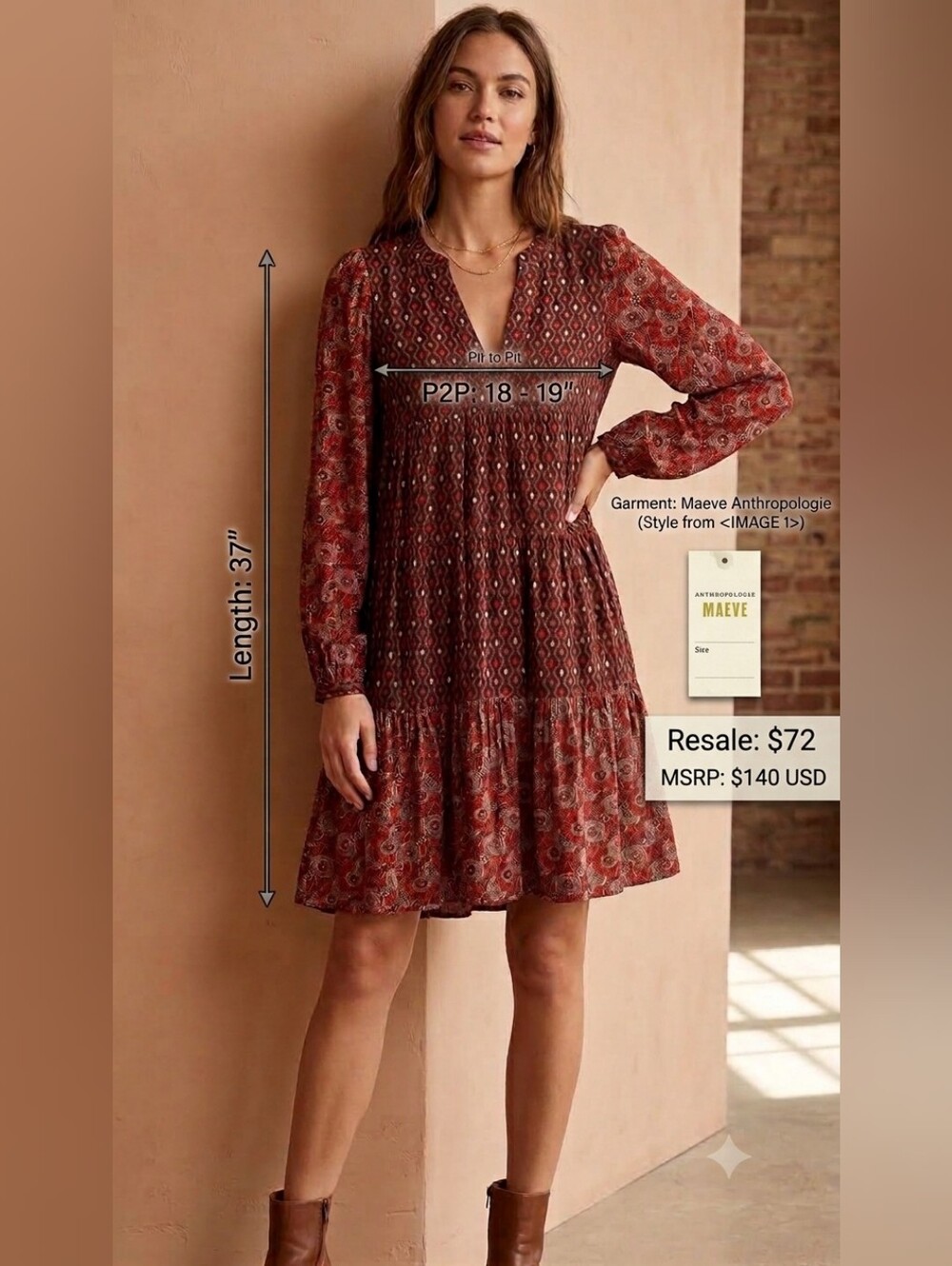 Anthropologie Maeve Tunic NWTs Oversized XS Dress. MSRP: $140
